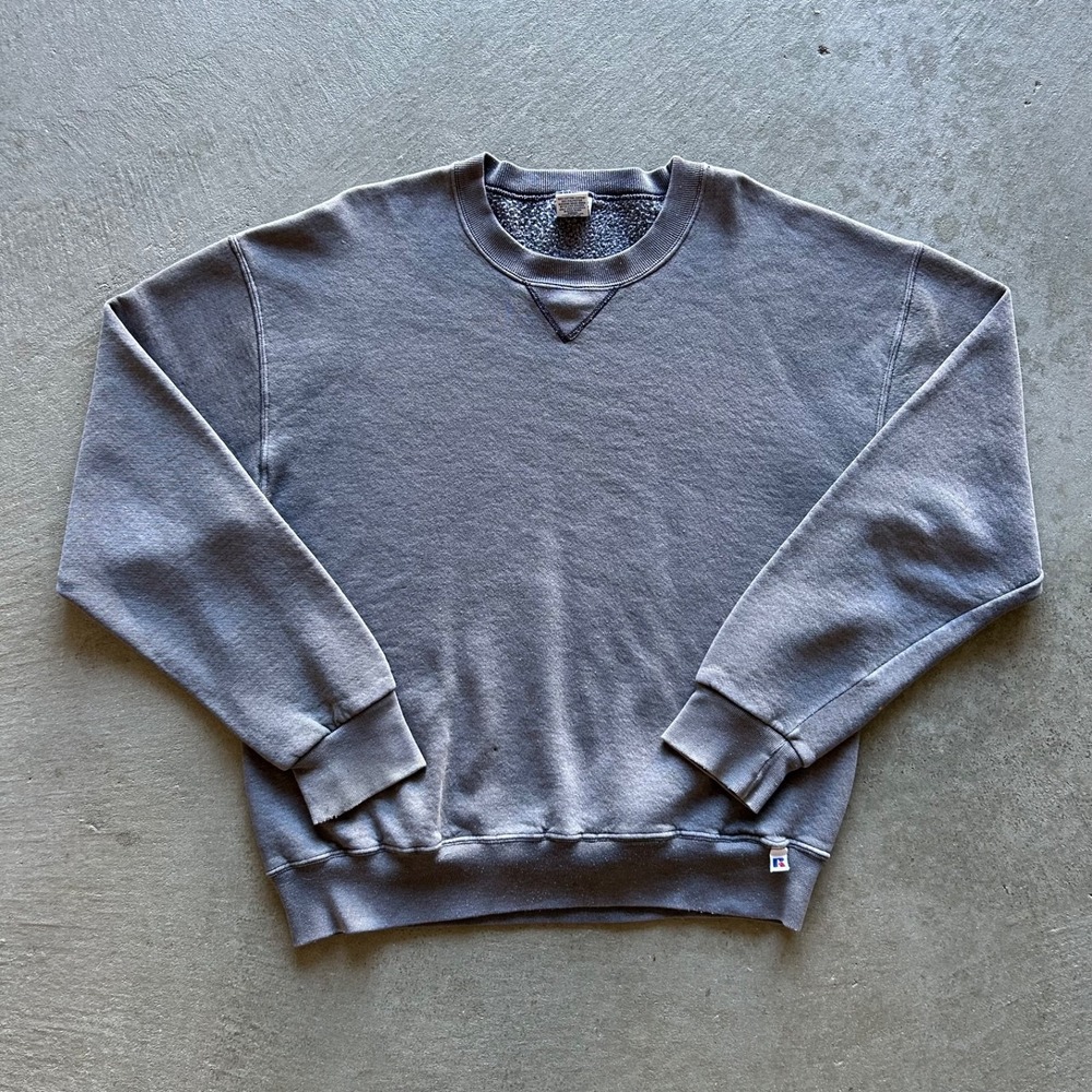 Vintage 90s Russell Athletic Sweatshirt Size Large Tall Faded Gray Crewneck